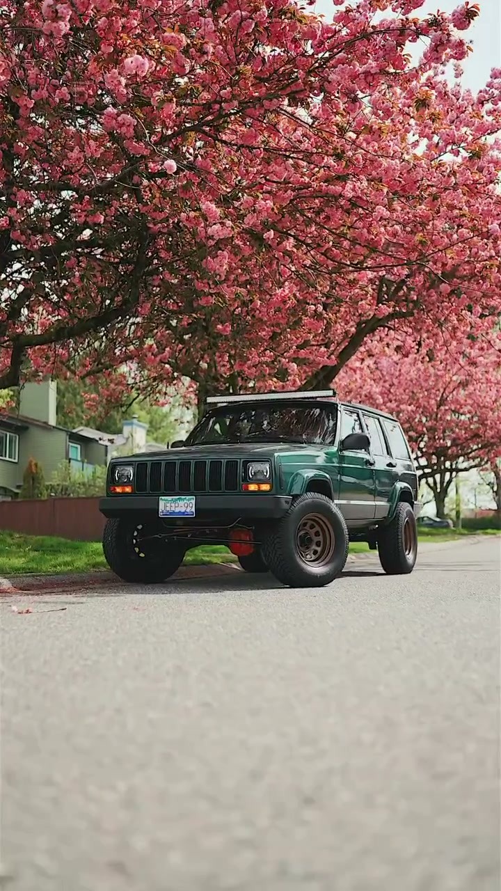 Jeep Cherokee Among Cherry Blossoms, Vancouver, commercial video production near Fairview